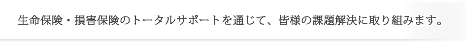 生命保険・損害保険のトータルサポートを通じて、皆様の課題解決に取り組みます。